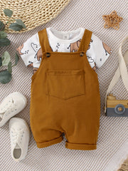 Baby Boys Elephant Print Romper & Overall Pants Set