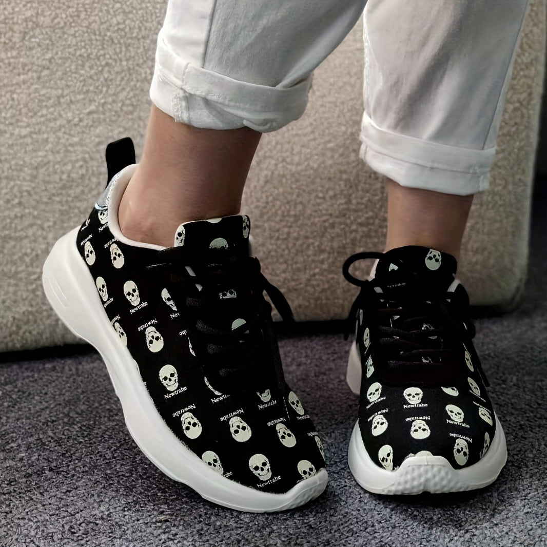 Women's Skull Print Lightweight Sneakers Anti Slip Sport Shoes