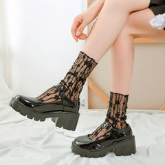 Lace Mesh Socks Floral Design Mid Tube Stockings