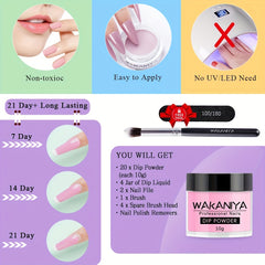 20-Color Dip Powder Nail Kit, Glitter Starter Set for Beginners