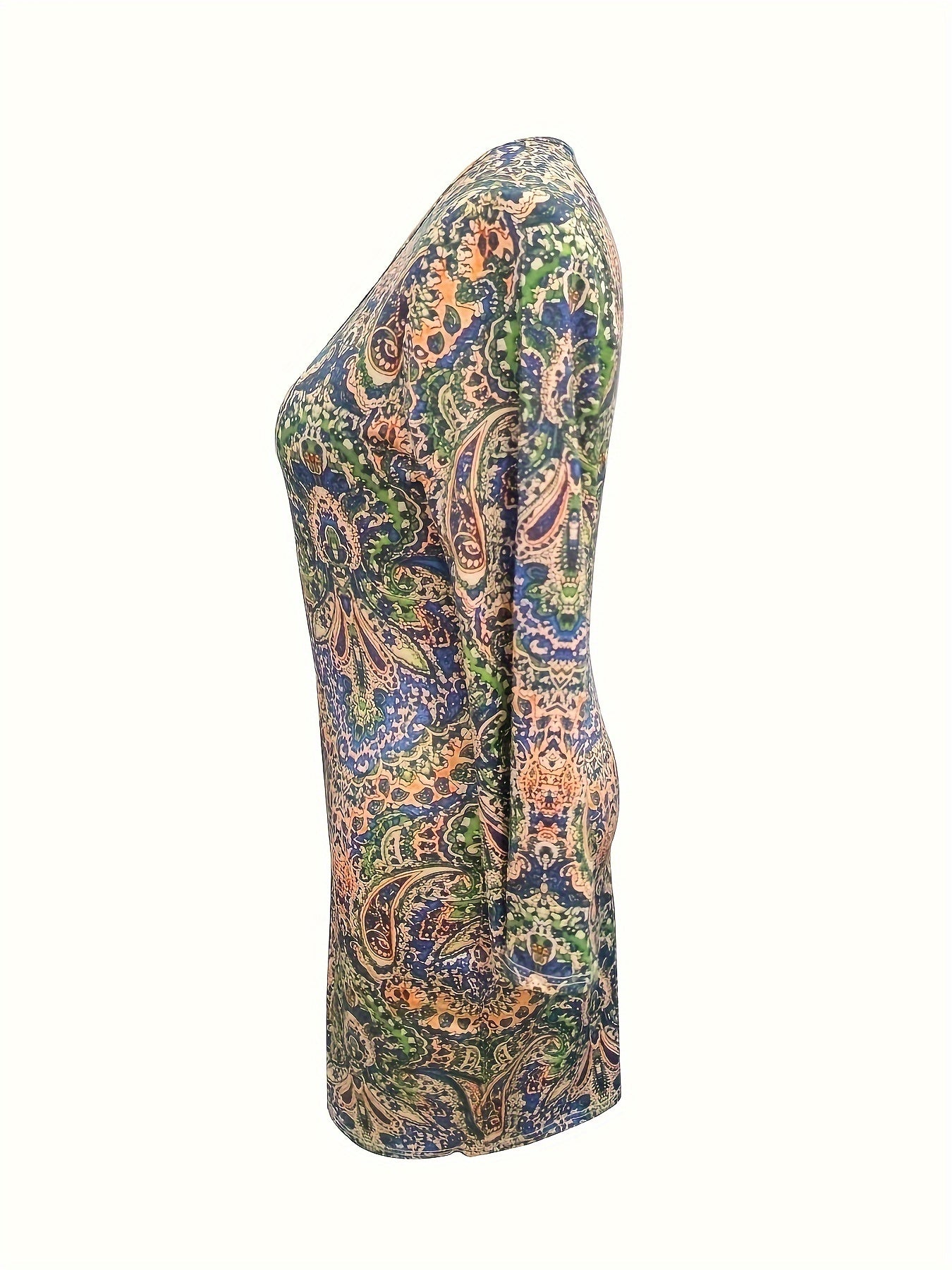 Boho Dress Women's Round Neck Stretch Dress