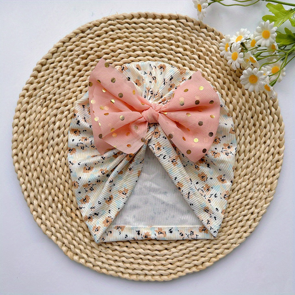 Soft Elastic Baby Print Bow Hat Kids Accessories