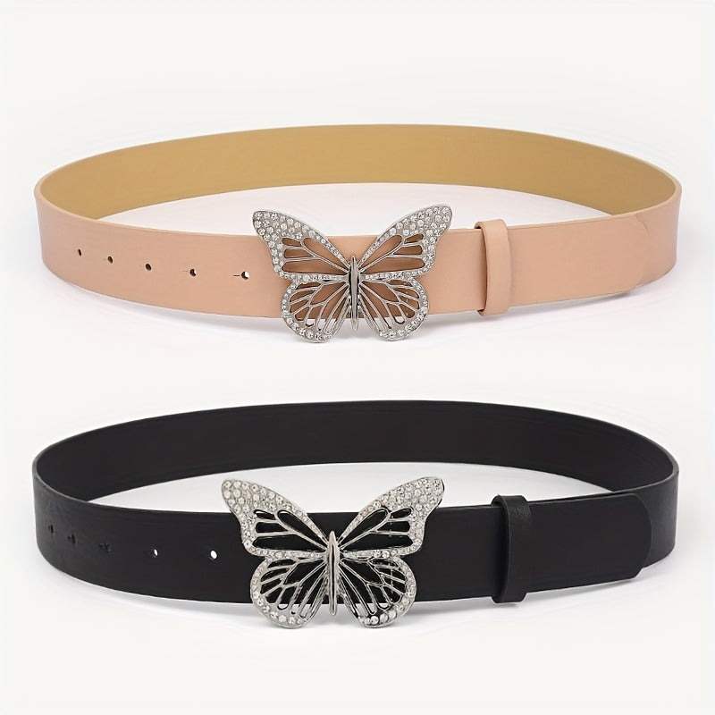 2pcs Butterfly Rhinestone Buckle Belt for Girls
