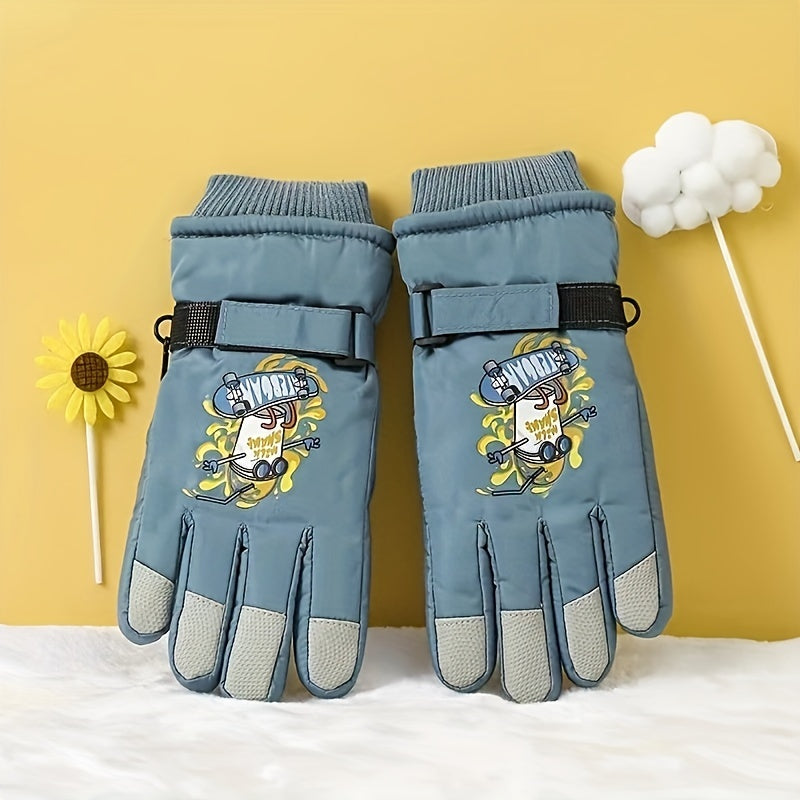 Kids Cartoon Ski Gloves Waterproof & Windproof Warm Gloves Age 8-11