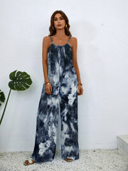 Tie Dye Wide Leg Cami Jumpsuit Crew Neck Sleeveless