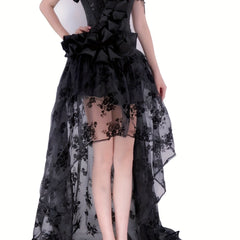 Goth Floral Lace Corset & Mesh Skirt Set Women's Lingerie