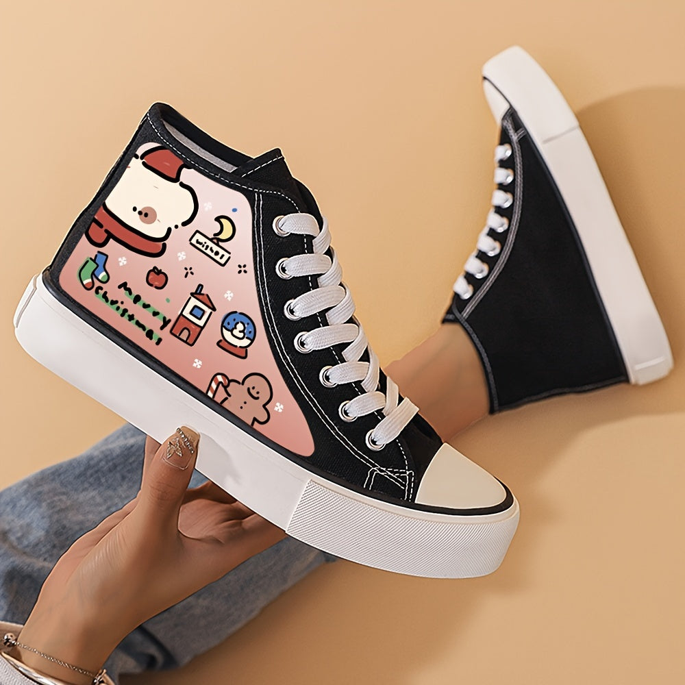 Christmas Cartoon Print Lightweight High Top Canvas Sneakers