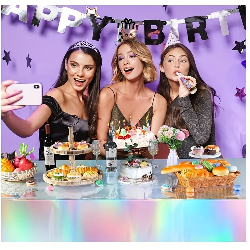 Rainbow Plastic Tablecloth Disposable Holographic Foil Rectangle Tablecloth