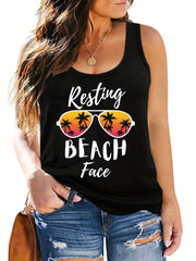 Letter & Glasses Print Tank Top