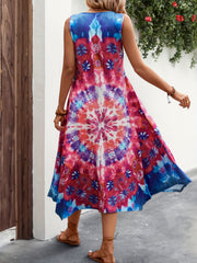 Tie Dye Floral Print V Neck Midi Tank Dress