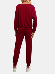 Beaded Decor Two piece Set Cold Shoulder Top & Joggers
