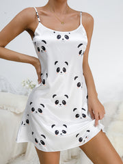 Panda Print Nightdress Crew Neck Sleep Dress Women's Sleepwear