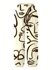 Abstract Print Wide Leg Pants Random Print Casual Pants