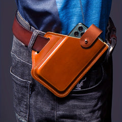 Leather Retro Mobile Phone Pocket Men's Belt Hanging Bag