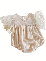 Baby Girls Lace Sleeve Cotton Onesie for Summer