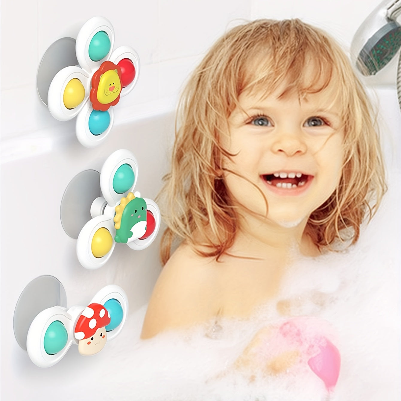 3pcs Suction Cups Spinning Top Toy Baby Game Infant Teether Stress Relief