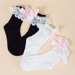 Lace Trim Bow Socks Sweet & Lolita All match Socks Women's Stockings