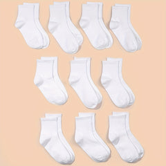 10 Pairs Kids Crew Socks Soft Breathable Children's Daily Wear Socks