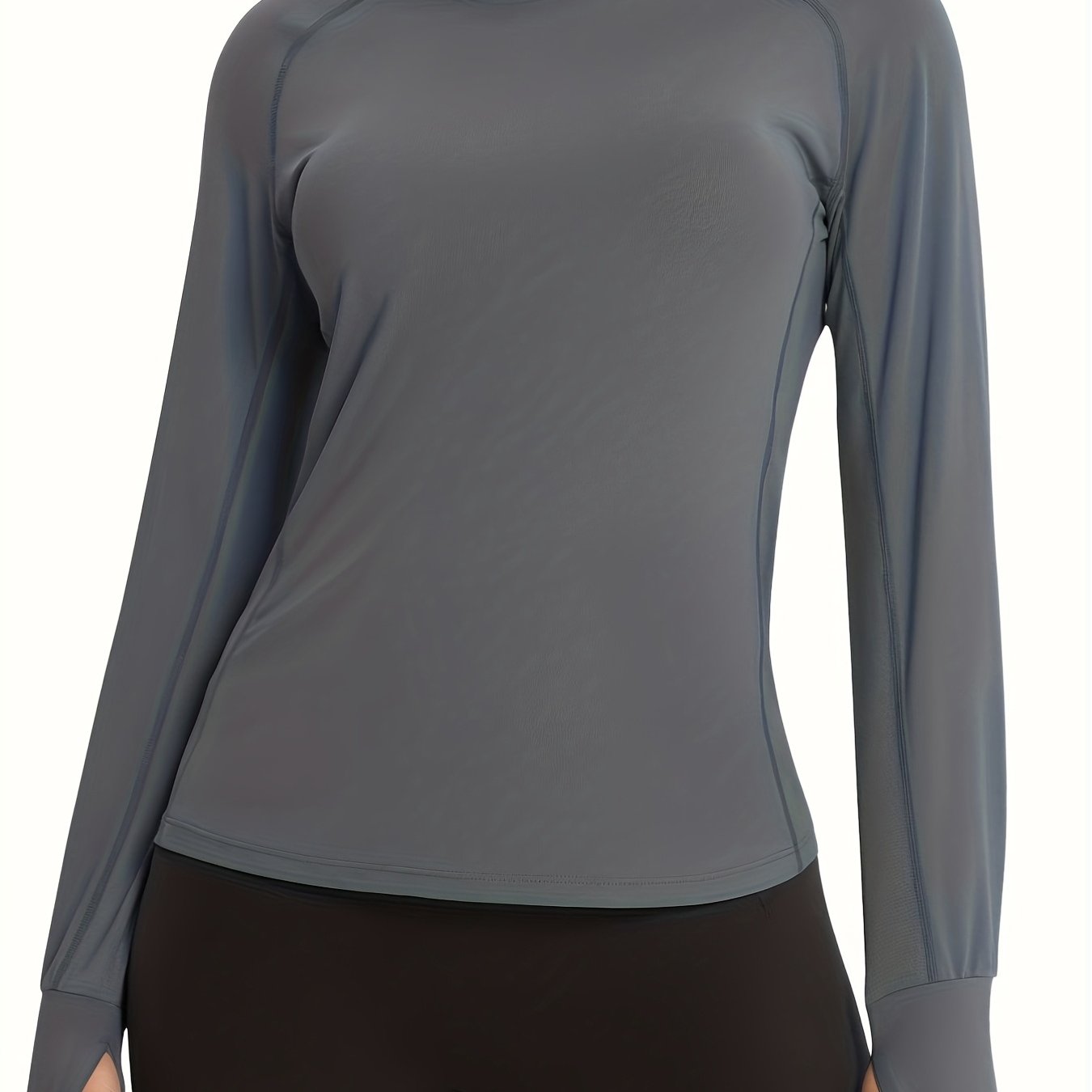 Grey Long Sleeve Loose Hooded Tops Tshirts For Outdoor Sports Running Hiking