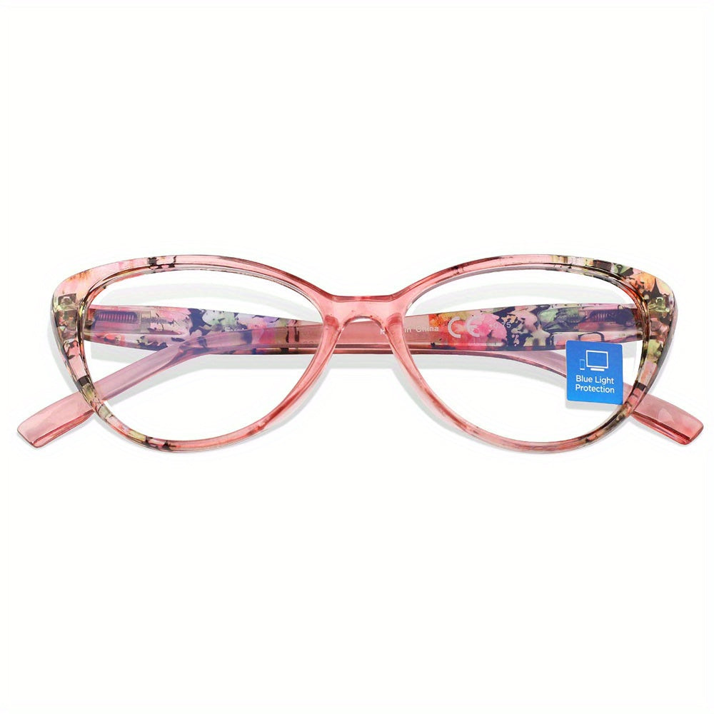 Floral Cat Eye Reading Glasses for Women Light Blocking Anti Eye Strain Glare