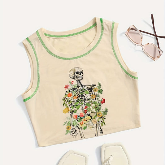 Skull Print Crop Tank Top Y2K Sleeveless Summer Women's Clothing