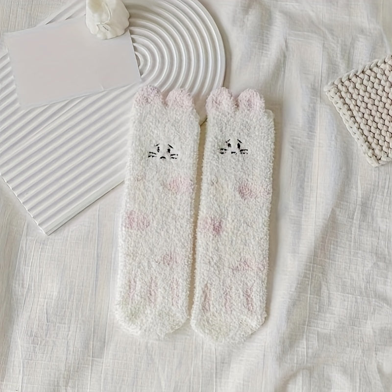 5 Pairs Cartoon Embroidered Fuzzy Socks Women's Stockings