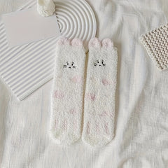 5 Pairs Cartoon Embroidered Fuzzy Socks Women's Stockings