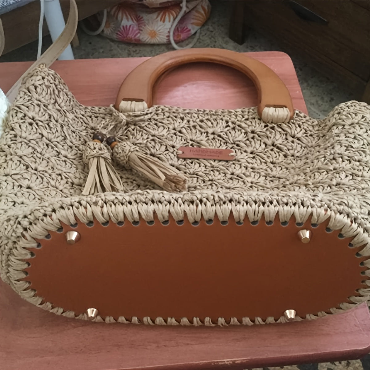 2pcs PU Leather Bag Bottom Holder Woven Bag Bottom DIY Handbag Oval
