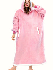 Women's Plus Size Sherpa Fleece Hooded Flannel Robe with Pockets