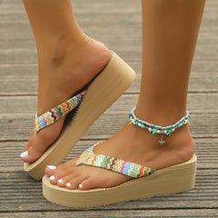 Women's Colorful Knit Sandals Slip On Open Toe Thick Bottom Non slip Flip Flops