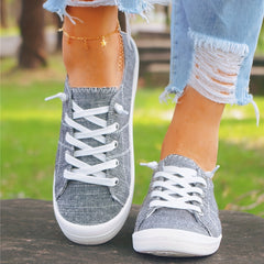 Gray Lace Up Canvas Shoes Anti Slip Causal Flat Walking Shoes Women's Footwear