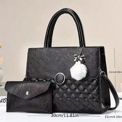 Quilted Tote Satchel Bag PU Leather Textured Shoulder Bag