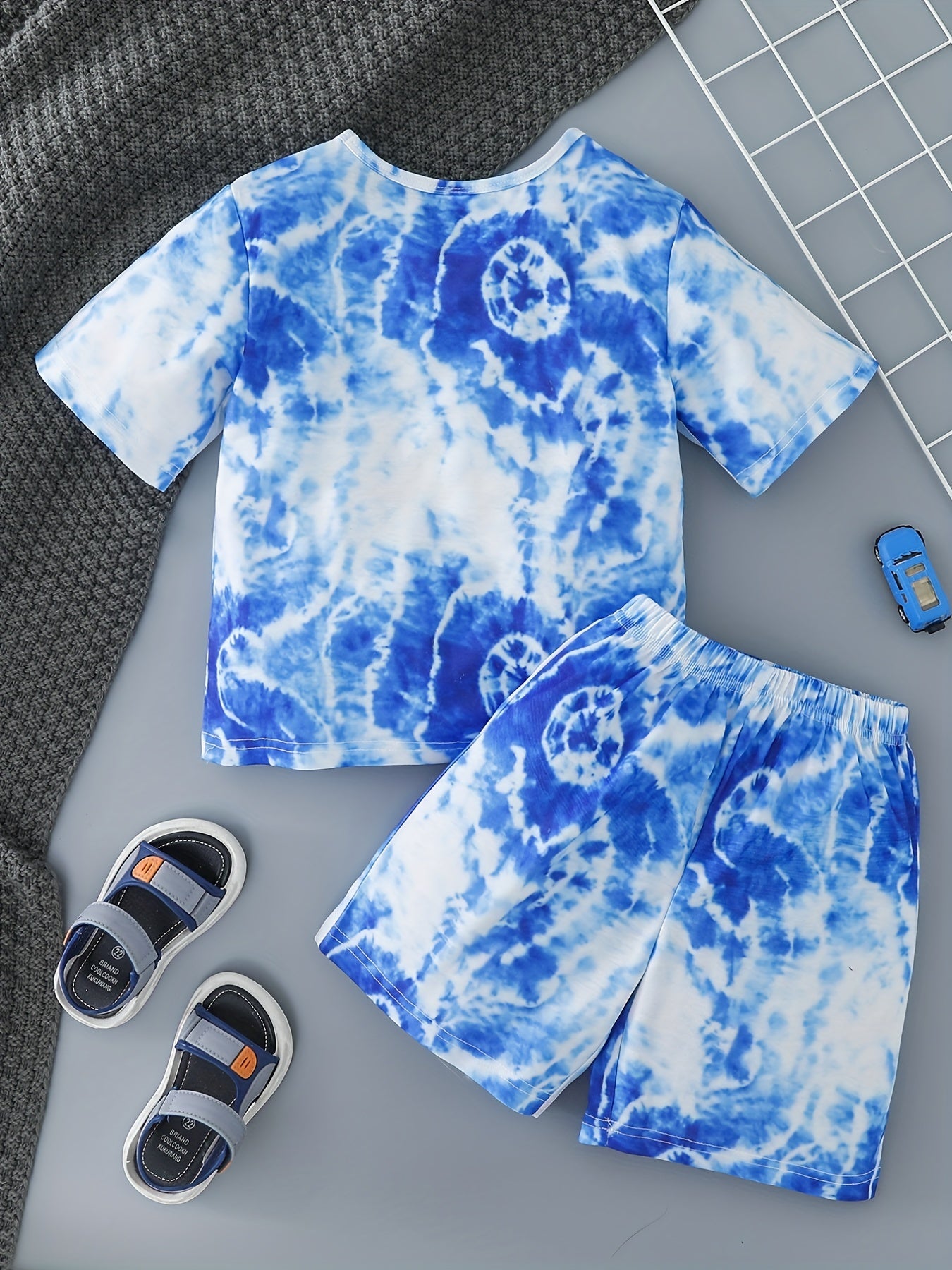 2pcs Boys Teen Casual Tie Dye T shirt & Shorts Set for Summer