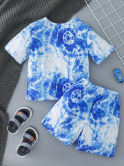 2pcs Boys Teen Casual Tie Dye T shirt & Shorts Set for Summer