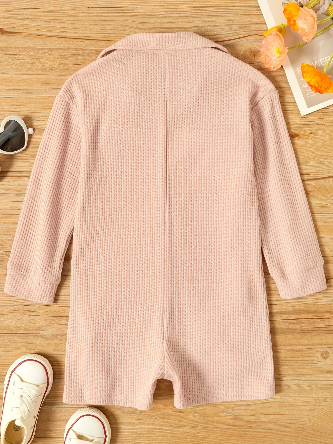 Baby Girls Cotton Linen Rompers Collared Long Sleeve Shorts Romper