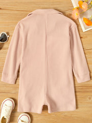 Baby Girls Cotton Linen Rompers Collared Long Sleeve Shorts Romper