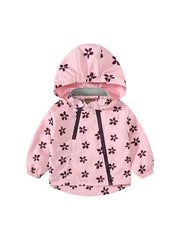 Girls' Butterfly Print Zip Hooded Windbreaker for Outdoor Girls