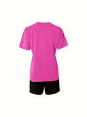 Women's Plus Cross Letter Print Tee & Tie Dye Shorts Set