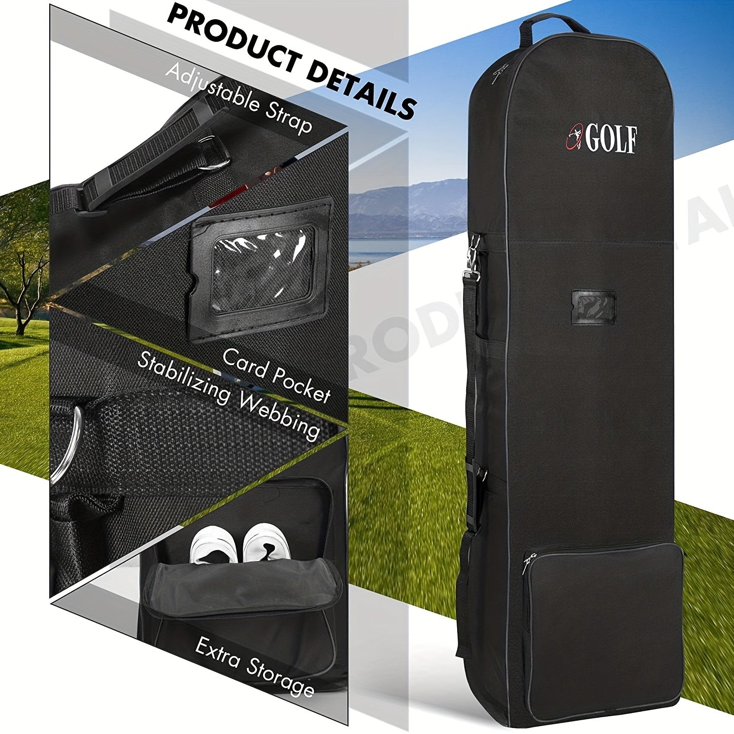 Golf Aviation Bag With Wheels Detachable Shoulder Straps & Foldable