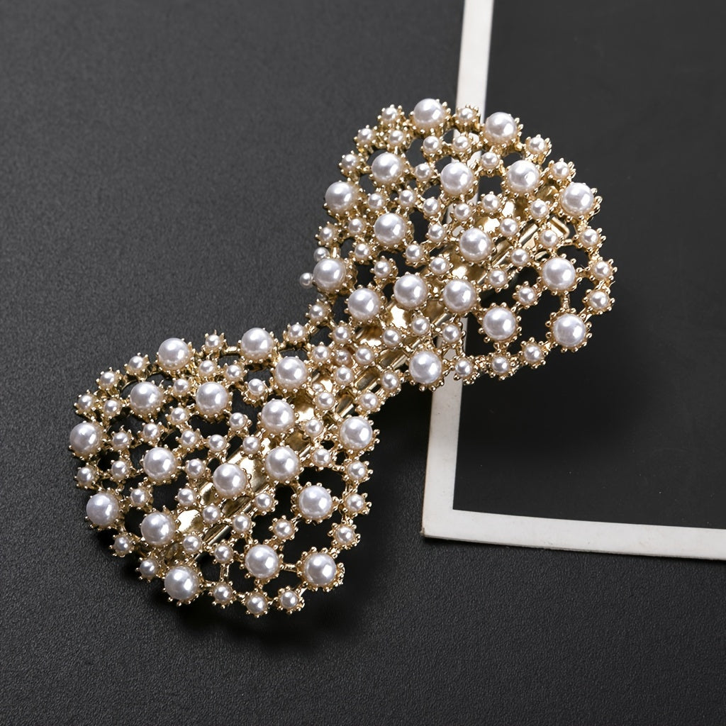 Faux Pearl Hair Clip Sweet Bow Headwear