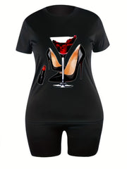 Casual 2 Piece Set Women Tee & Biker Shorts