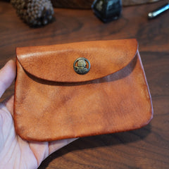 Earth Motif Leather Clutch Bag Large Capacity Vintage Bronze Buckle Closure