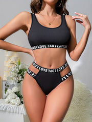 Letter Print Bra & Panties Lingerie Set Women's Underwear