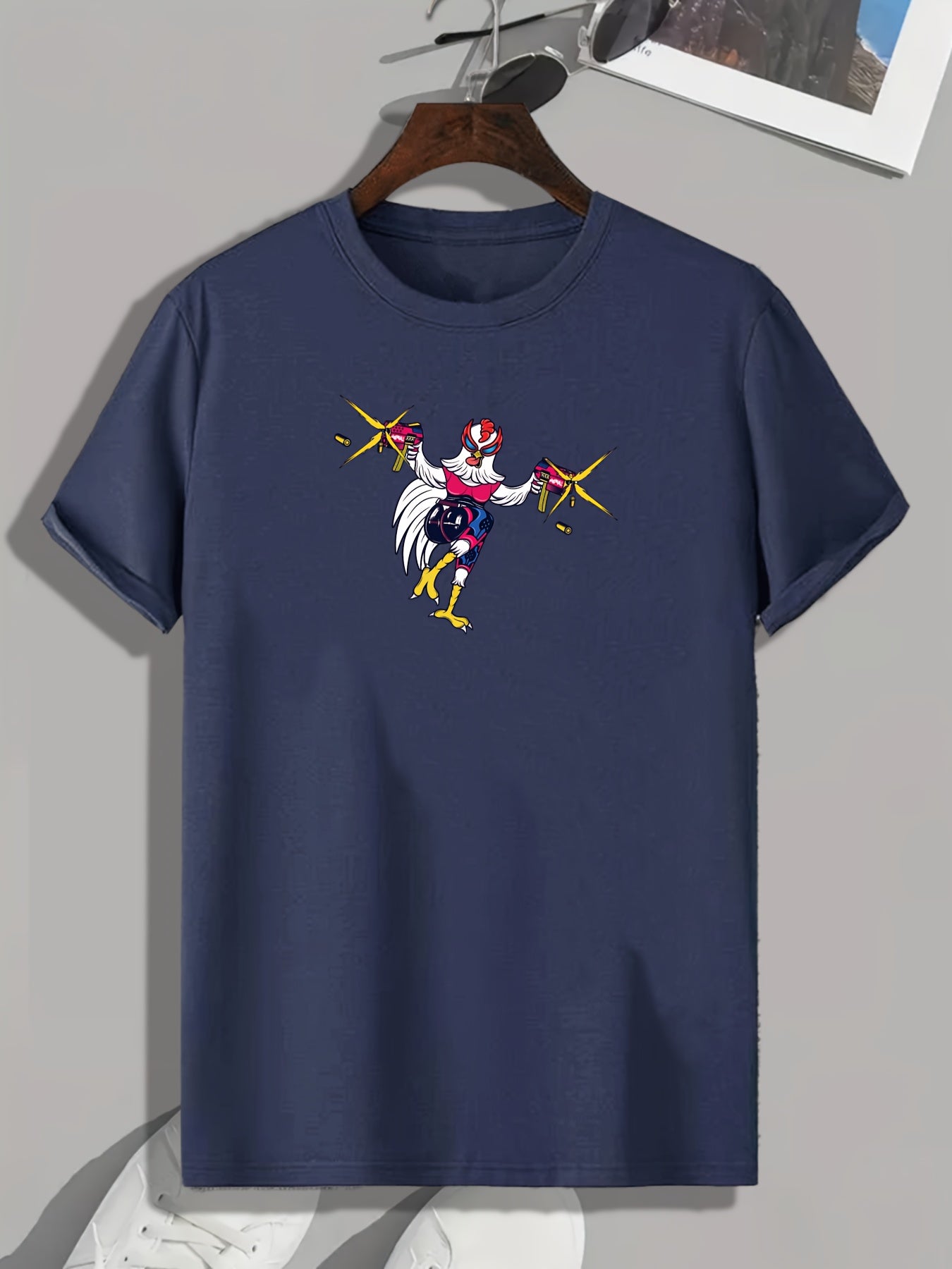 Funny Chicken Print Men's Graphic T-shirt for Summer