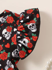 Baby Girl's Skull & Rose Flutter Sleeve Dress