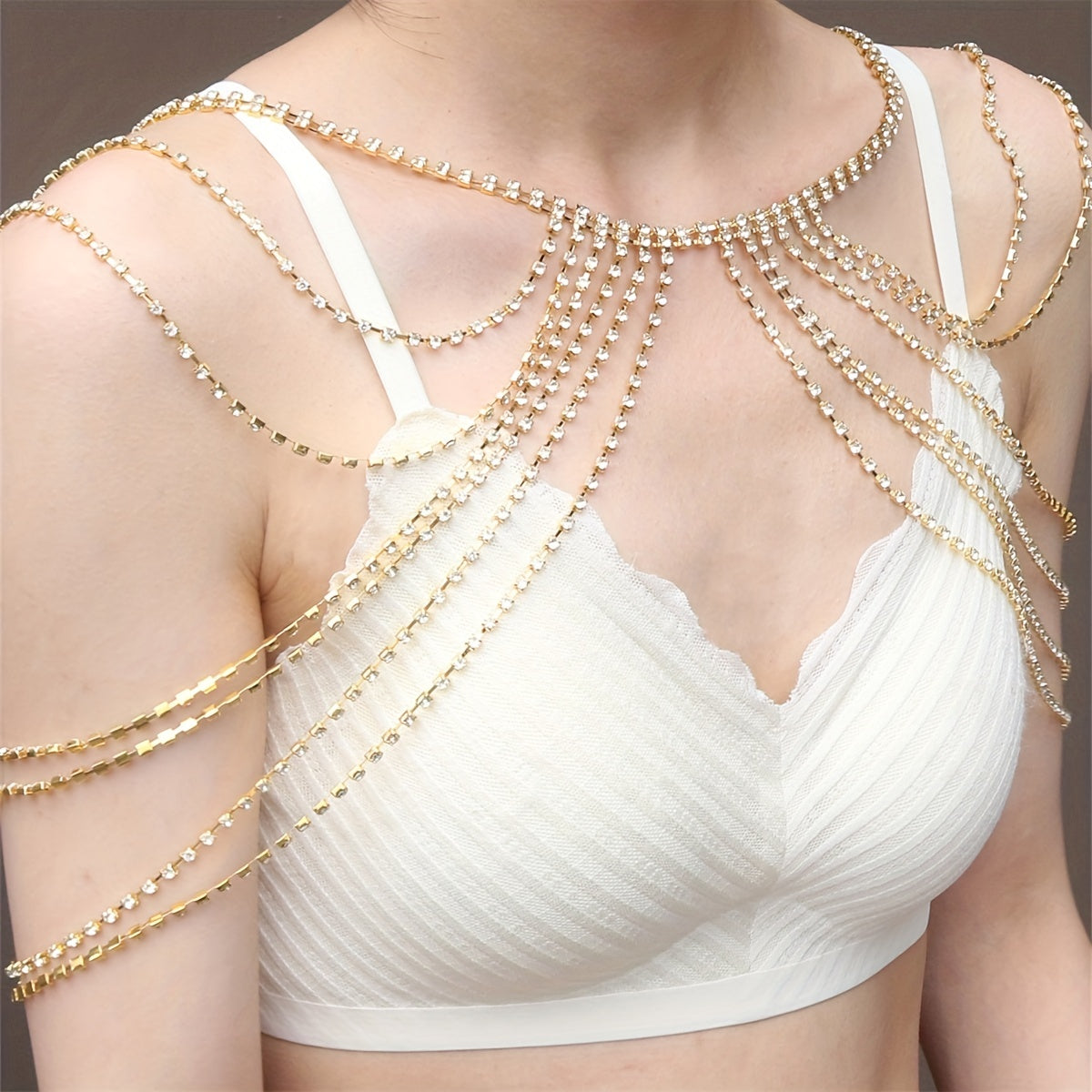 Rhinestone Body Chain Tassel Shoulder Chain for Wedding
