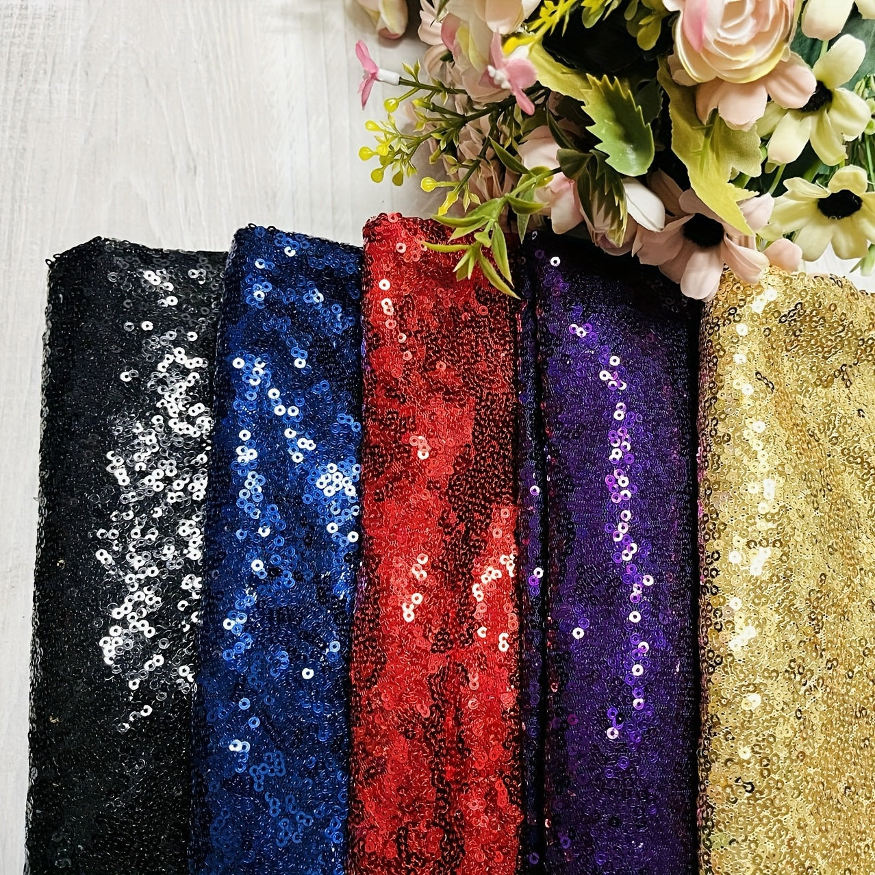5 Yards Sequin Fabric Glitter Embroidery DIY Sewing Table Runner Tablecloth