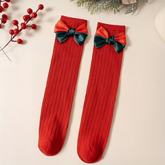 Winter Autumn Kids Knee High Christmas Socks Cotton Big Bow Soft Toddlers Prince