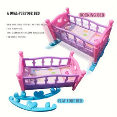 Heart Shaped Doll Toy Bed with Flower Patterns - Princess Playhouse Accessory