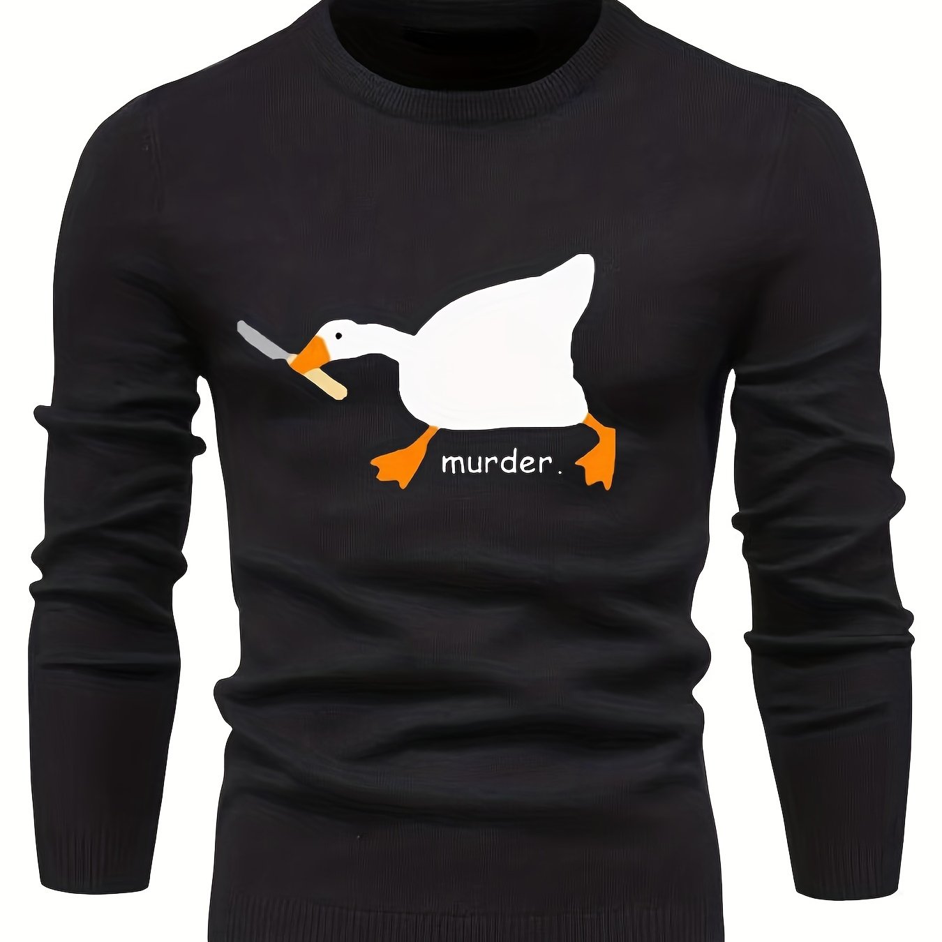 Duck Print Knit Sweater Men's Casual Warm Crew Neck Pullover